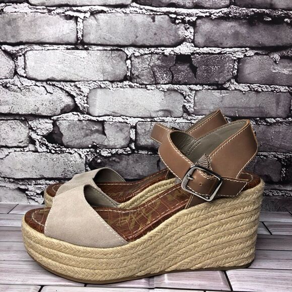 Sam Edelman Dimitree Putty Dark Ankle Strap Espadrille Wedges Women’s Sz 9.5M US - Picture 6 of 16